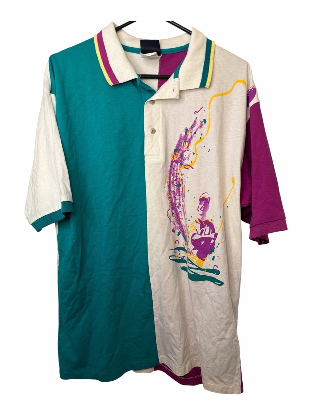 Vtg 90s JANTZEN Classics Golfer Graphic print Golf Polo Shirt Mens L Large